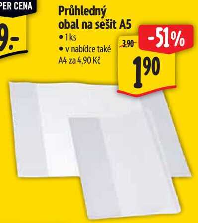 Průhledný obal na sešit A5
