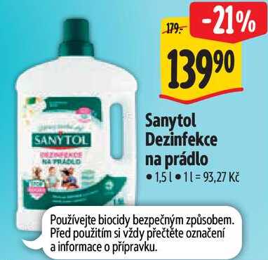 Sanytol Dezinfekce na prádlo, 1,5 l