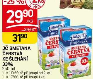 JČ SMETANA ČERSTVÁ KE ŠLEHÁNÍ 33% 250 ml