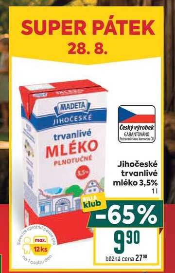 Jihočeské trvanlivé mléko 3,5% 1l