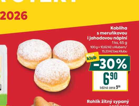 Kobliha s meruňkovou i jahodovou náplní 1ks, 65 g 