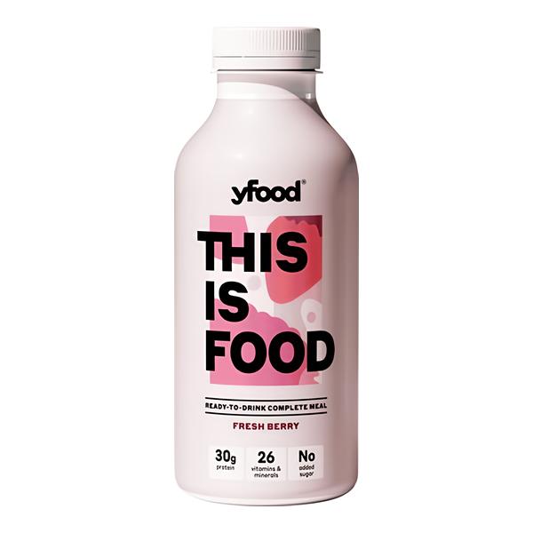 yFood nutričně vyvážené jídlo ve formě nápoje s příchutí malin a jahod