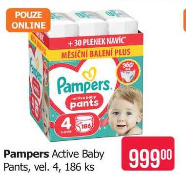 Pampers Active Baby Pants, vel. 4, 186 ks