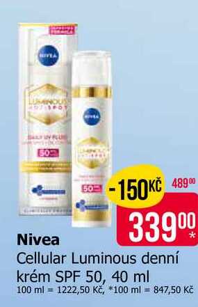 Nivea Cellular Luminous denní krém SPF 50, 40 ml