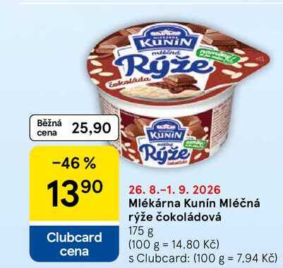 Mlékárna Kunín Mléčná rýže čokoládová, 175 g