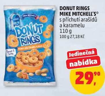 DONUT RINGS MIKE MITCHELL'S s příchutí arašídů a karamelu, 110 g