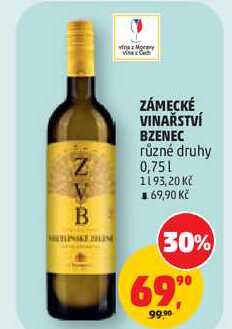 ZÁMECKÉ VINAŘSTVÍ BZENEC různé druhy, 0,75 l