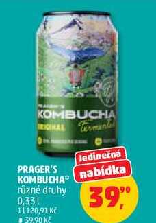 PRAGER'S KOMBUCHA různé druhy, 0,33 l