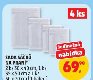 SADA SÁČKŮ NA PRANÍ, 2 ks 30 x 40 cm, 1 ks 35 x 50 cm a 1ks 50 x 70 cm, 1 balení 