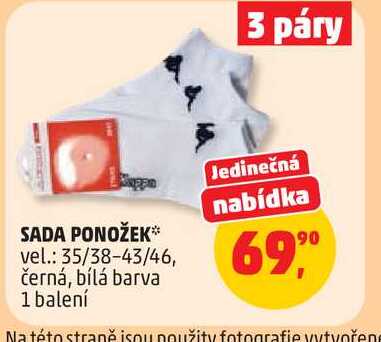 SADA PONOŽEK vel.: 35/38-43/46, černá, bílá barva, 1 balení  