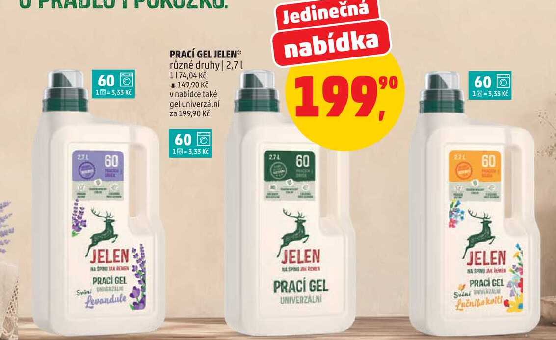 JELEN PRACÍ GEL různé druhy, 2,7 l