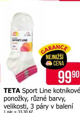 TETA Sport Line kotníkové ponožky, různé barvy, velikosti, 3 páry v balení 