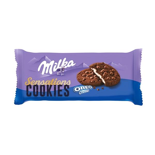 Milka sušenky kakaové Cookie Sensations s náplní s vanilkovou příchutí