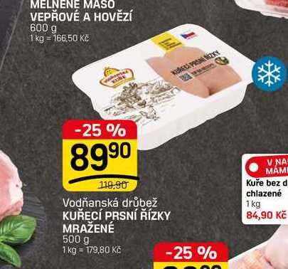 KUŘECÍ PRSNÍ ŘÍZKY MRAŽENÉ 500 g