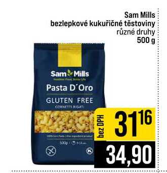 Sam Mills bezlepkové kukuřičné těstoviny různé druhy 500 g