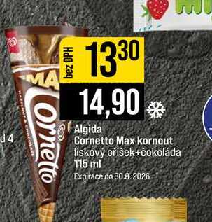 Algida Cornetto Max kornout lískový oříšek+čokoláda 115 ml