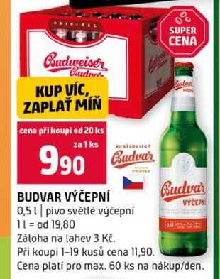 BUDVAR VÝČEPNÍ 0,5l pivo světlé výčepní 
