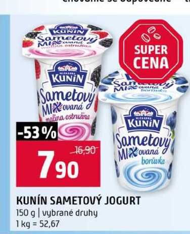 KUNÍN SAMETOVÝ JOGURT 150 g vybrané druhy 