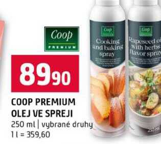 COOP PREMIUM OLEJ VE SPREJI 250 ml vybrané druhy 