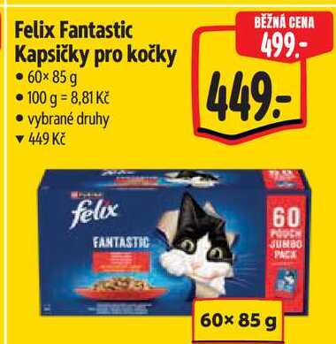 Felix Fantastic Kapsičky pro kočky, 60x 85 g