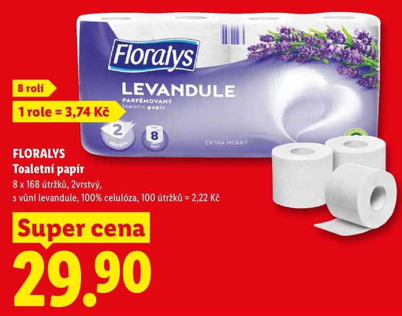 FLORALYS Toaletní papír, 8 x 168 útržků, 2vrstvý