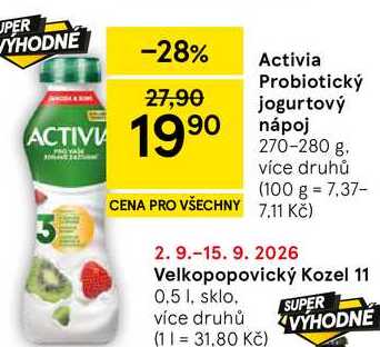 Activia probioticky jogurtový nápoj, 270 - 280 g