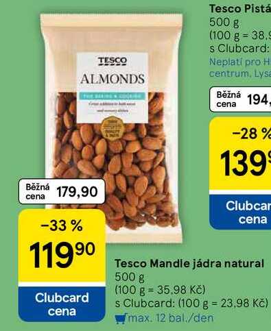 Tesco Mandle jádra natural, 500 g 
