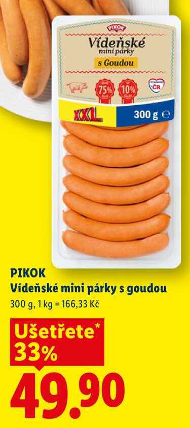 PIKOK Vídeňské mini párky s goudou, 300 g