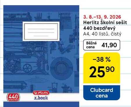 Herlitz Školní sešit 440 bezdřevý A4, 40 listů, čistý