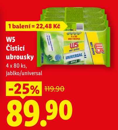 W5 Čisticí ubrousky, 4 x 80 ks
