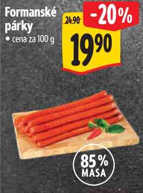 Formanské párky, cena za 100 g 