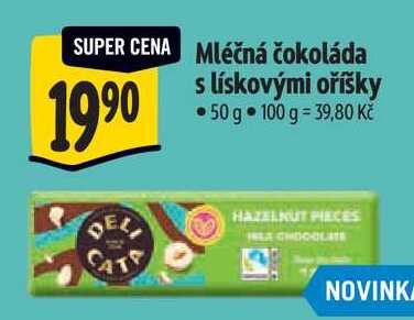 Mléčná čokoláda s lískovými oříšky, 50 g