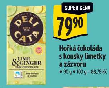 Hořká čokoláda s kousky limetky a zázvoru, 90 g