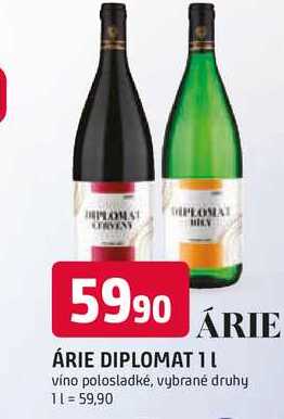ÁRIE DIPLOMAT 1l víno polosladké, vybrané druhy