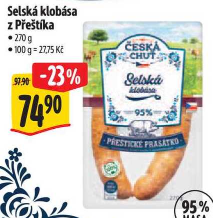 Selská klobása z Přeštíka, 270 g