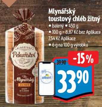 Mlynářský toustový chléb žitný, 450 g