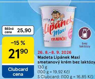 Madeta Lipánek Maxi bez laktózy smetanový krém bez laktózy, 130 g 