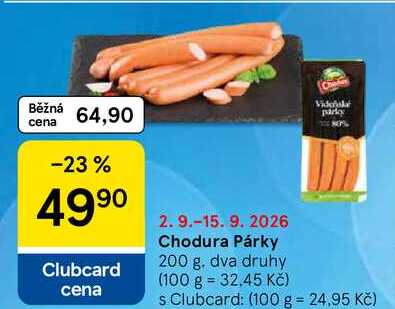 Chodura Párky, 200 g. dva druhy
