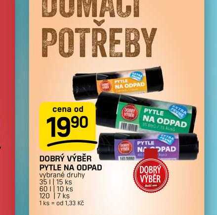 DOBRÝ VÝBĚR PYTLE NA ODPAD vybrané druhy 35 || 15 ks