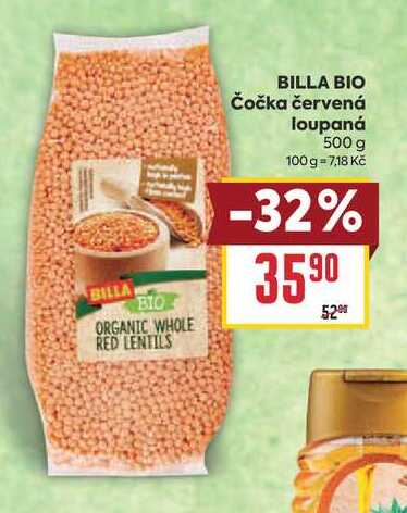 BILLA BIO Čočka červená loupaná 500 g