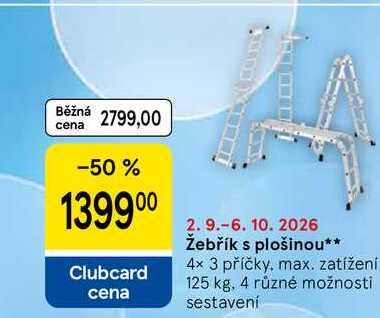 Žebřík s plošinou, 4x 3 příčky, max. zatížení 125 kg, 4 různé možnosti sestavení