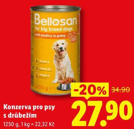 Konzerva pro psy s drůbežím, 1250 g