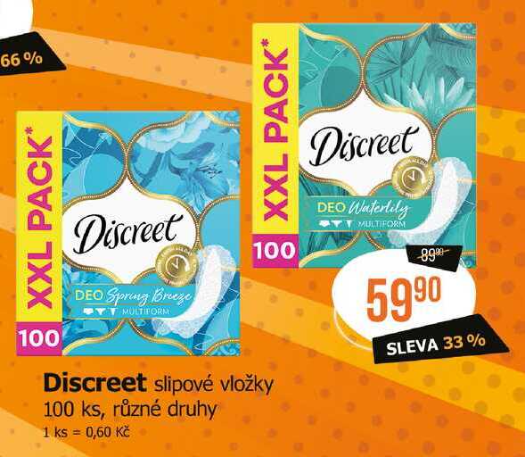 Discreet slipové vložky 100 ks, různé druhy