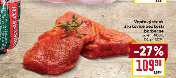 Vepřový steak z krkovice bez kosti barbecue balení, 600 g