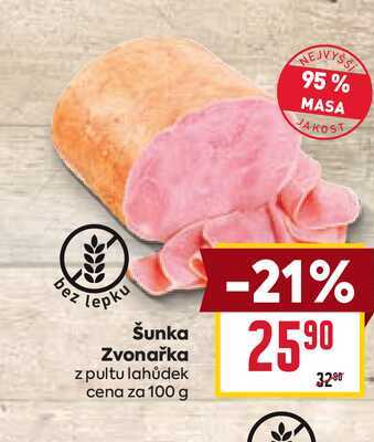 Šunka Zvonařka z pultu lahůdek cena za 100 g