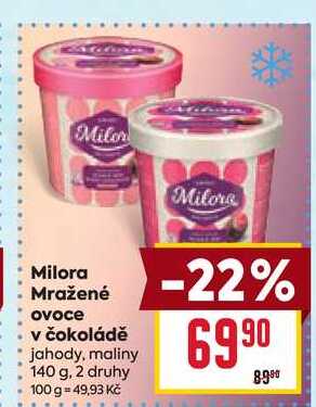 Milora Mražené ovoce v čokoládě jahody, maliny 140 g