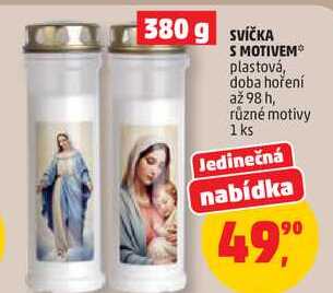 SVÍČKA S MOTIVEM plastová, doba hoření až 98 h, různé motivy, 1 ks