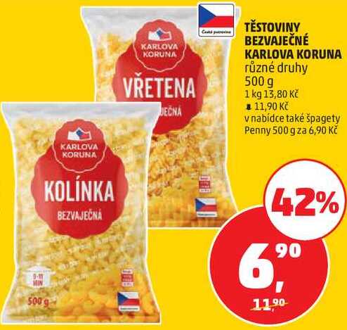 TĚSTOVINY BEZVAJEČNÉ KARLOVA KORUNA různé druhy, 500 g  