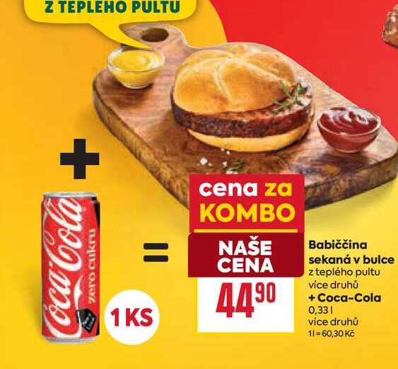Babiččina sekaná v bulce z teplého pultu více druhů + Coca-Cola 0,33l