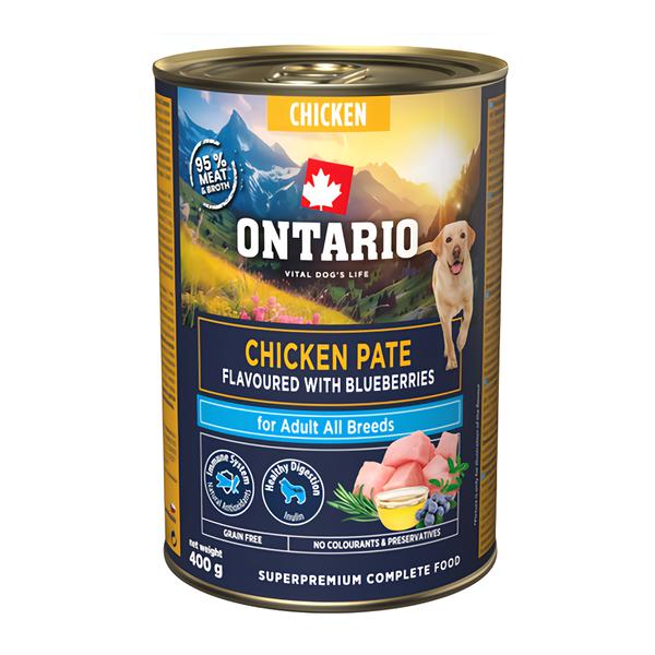 Ontario Konzerva Adult kuřecí pate s příchutí borůvek pro psy
